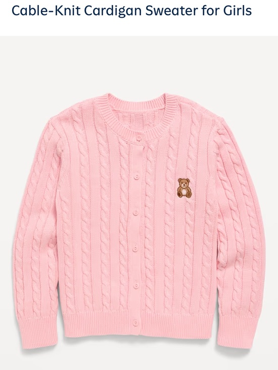 Old Navy Other - Pink Cable Knit Crewneck Sweater with Embroidered Bear Girls size small